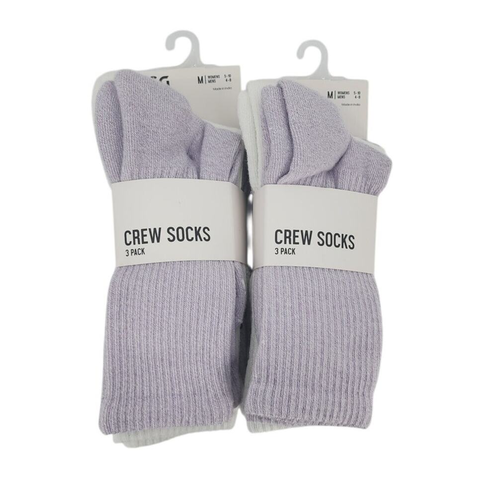 New NWT Women's DSG Lot Of 2‎ 3-Packs Crew Socks Size 5-10 Purple Grey White